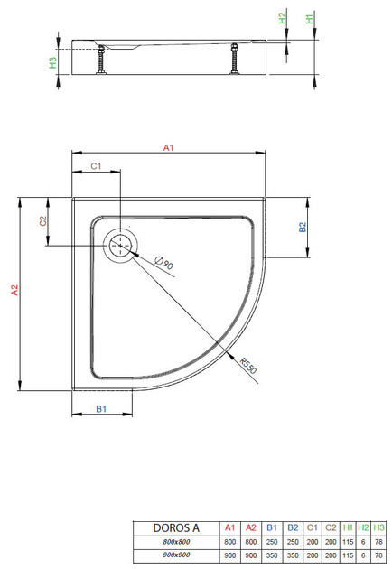 Brodzik półokrągły Radaway Doros A Compact Stone czarny 80x80