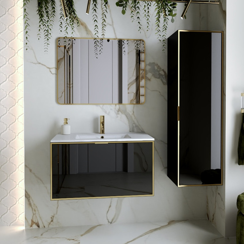 Szafka czarna pod umywalkę Sanitti Delta 80 front lustro złote