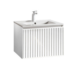 Szafka łazienkowa biała Sanitti Fence 60 front lustro srebrne paski