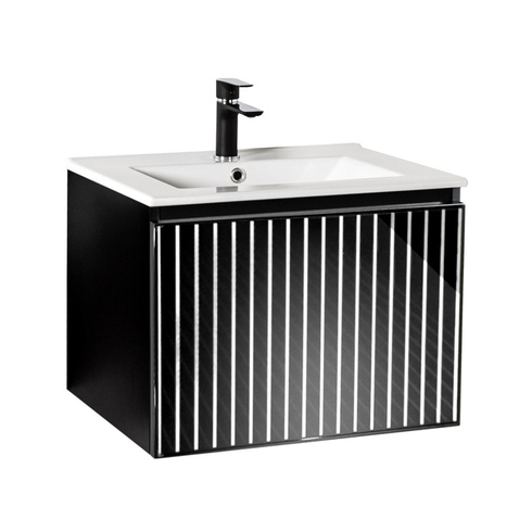 Szafka pod umywalkę czarna Sanitti Fence 60 front lustro srebrne