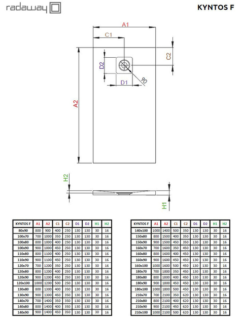 Brodzik kaszmirowy konglomerat Radaway Kyntos F 140x70