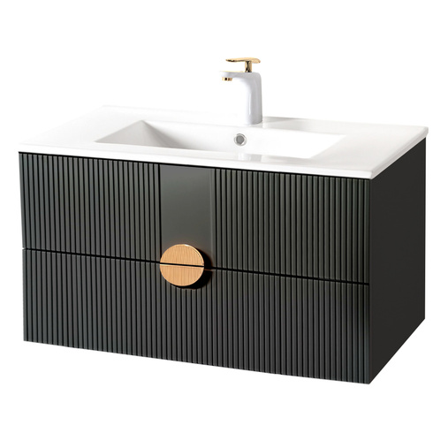 Szafka łazienkowa ryflowana Sanitti Epsilon 80 czarna uchwyt złoty