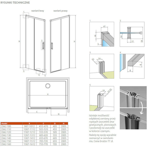 Drzwi prysznicowe 110 Radaway Idea White DWJ białe 387015-04-01L