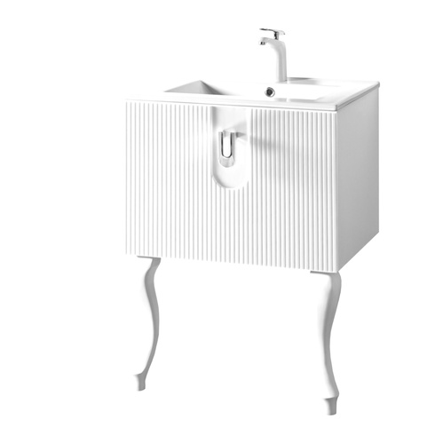 Szafka ryflowana na nózkach Sanitti Stripes 60 biała uchwyt chrom