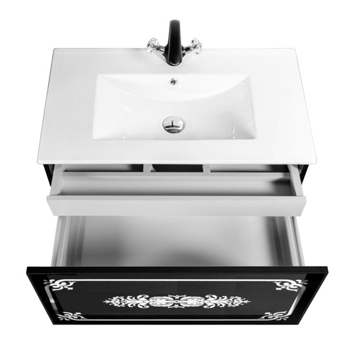Szafka czarna pod umywalkę Sanitti Vintage 80 front lustro srebrne