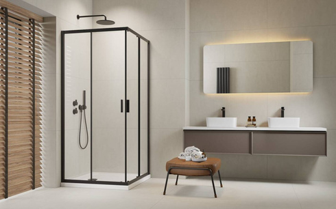 Czarna kabina prysznicowa 80x90 Radaway Alienta Black D przesuwne