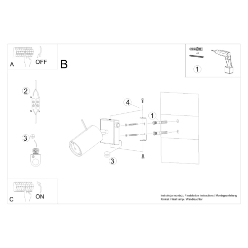Kinkiet RING czarny z włącznikiem