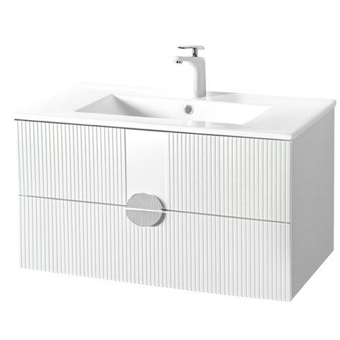 Szafka łazienkowa ryflowana Sanitti Epsilon 80 biała uchwyt chrom