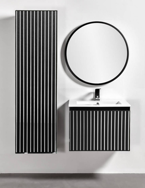 Szafka pod umywalkę czarna Sanitti Fence 60 front lustro srebrne