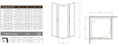 Kabina prostokątna Radaway Premium Plus D 75x90x190 Przejrzyste 30433-01-01N