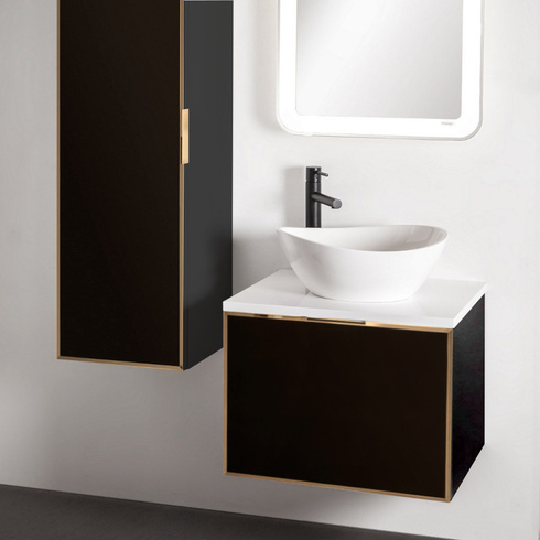 Szafka czarna z blatem białym Sanitti Delta 60 front lustro złote