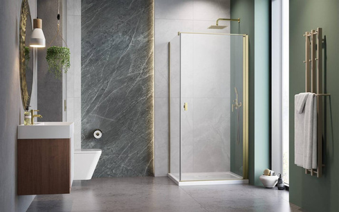 Kabina prysznicowa złota 90x90 Radaway Nes Brushed Gold KDJ I prawa