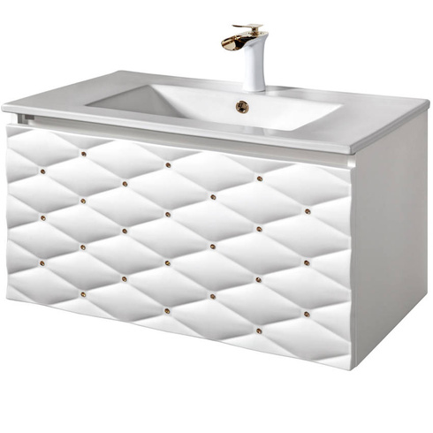 Szafka łazienkowa 80 cm biała z kryształkami złotymi Sanitti Lira