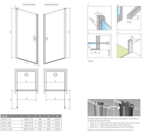 Drzwi szczotkowany nikiel Radaway Nes Brushed Nickel DWJ I 100 Prawe