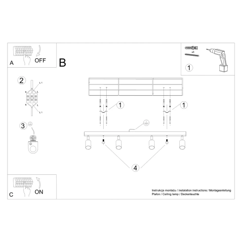 Plafon VERDO 4 czarny