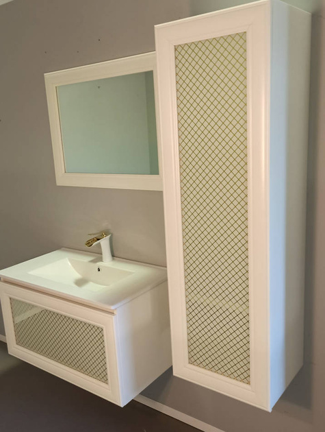 Szafka łazienkowa biała Sanitti Gamma 80 szklany front biało zloty