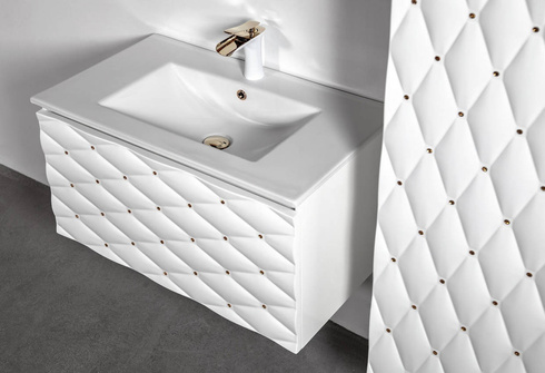 Szafka łazienkowa 80 cm biała z kryształkami złotymi Sanitti Lira