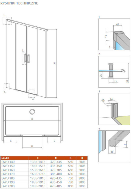 Drzwi prysznicowe 160 Radaway Idea White DWD białe 387126-04-01