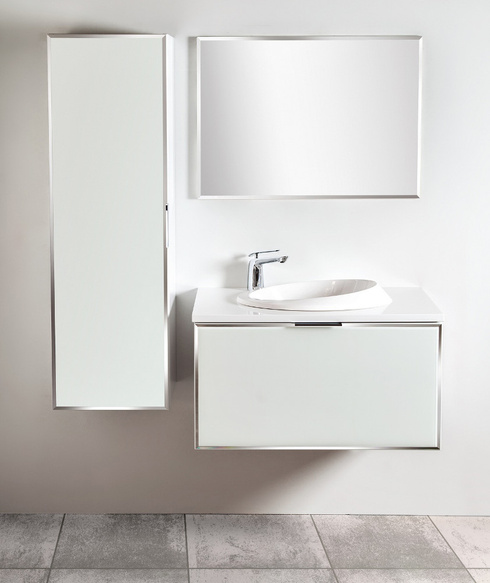 Szafka biała z blatem Sanitti Delta 80 front lustro srebrne
