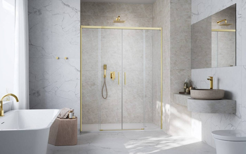 Drzwi prysznicowe złote szczotkowane Idea Brushed Gold DWD 140