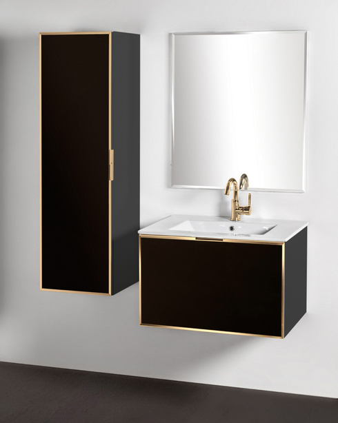 Szafka czarna pod umywalkę Sanitti Delta 80 front lustro złote