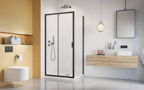 Czarna kabina prysznicowa Radaway Alienta Black DWJ+S 130x90