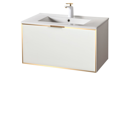 Szafka biała pod umywalkę Sanitti Delta 80 front lustro złote
