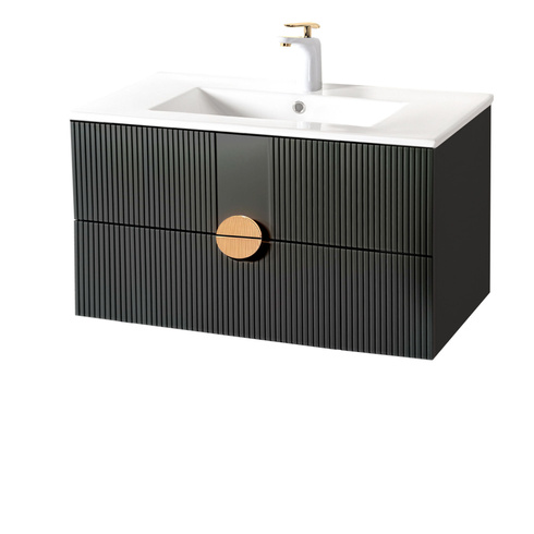 Szafka łazienkowa ryflowana Sanitti Epsilon 80 czarna uchwyt złoty