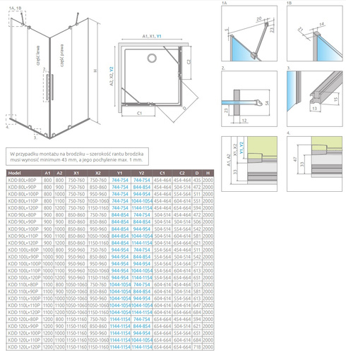 Kabina 80x80 Radaway Furo Brushed Light Gold KDD Jasny złoty