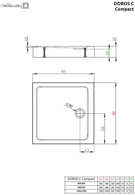 Brodzik kwadratowy 80x80 antracyt Radaway Doros C Compact Stone