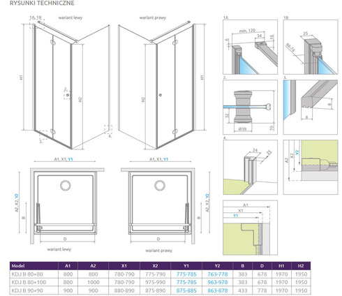 Kabina prysznicowa składana łamana Radaway EOS KDJ B 80x100 lewa