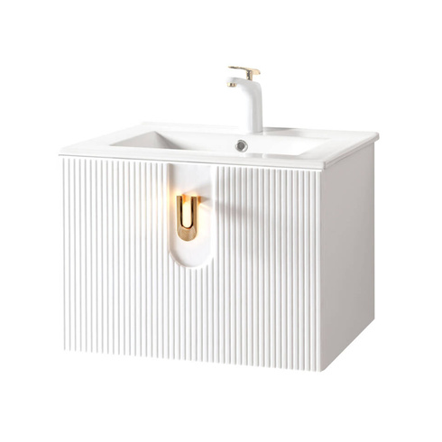 Szafka łazienkowa ryflowana Sanitti Stripes 60 biała uchwyt złoty