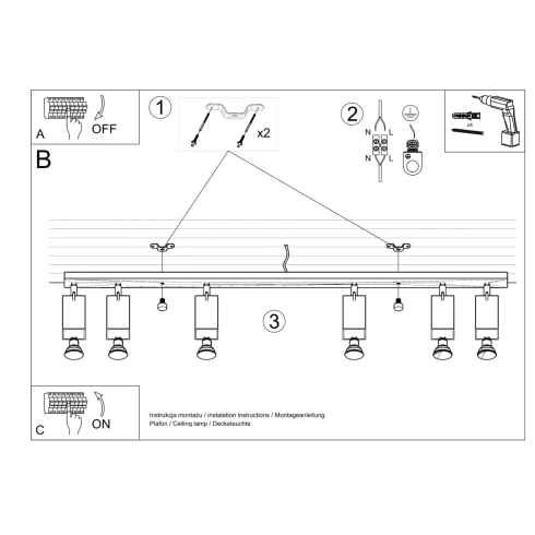 Plafon MERIDA 6L szary