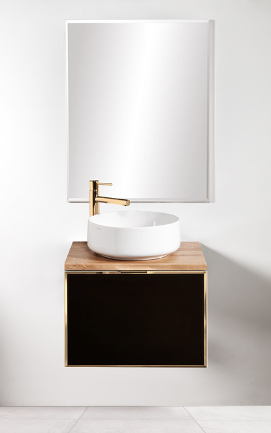 Szafka czarna z blatem dąb Sanitti Delta 60 front lustro złote
