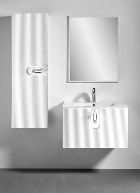 Szafka łazienkowa ryflowana Sanitti Stripes 60 biała uchwyt chrom