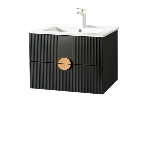 Szafka łazienkowa ryflowana Sanitti Epsilon 60 czarna uchwyt złoty