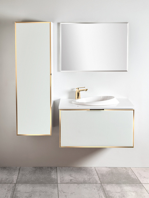 Szafka biała z blatem Sanitti Delta 80 front lustro złote