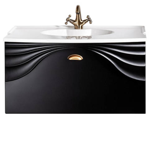 Czarna szafka umywalkowa 80 cm ze złotym uchwytem mat Sanitti Asso
